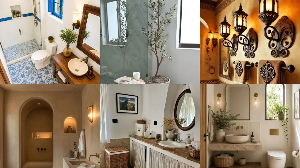 20 Mediterranean Bathroom Decor Ideas With Pretty Tiles and Arched Details