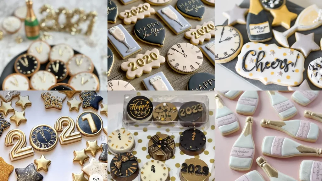 20 New Years Cookies With Clocks, Stars and Party Sparkle