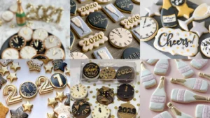 20 New Years Cookies With Clocks, Stars and Party Sparkle